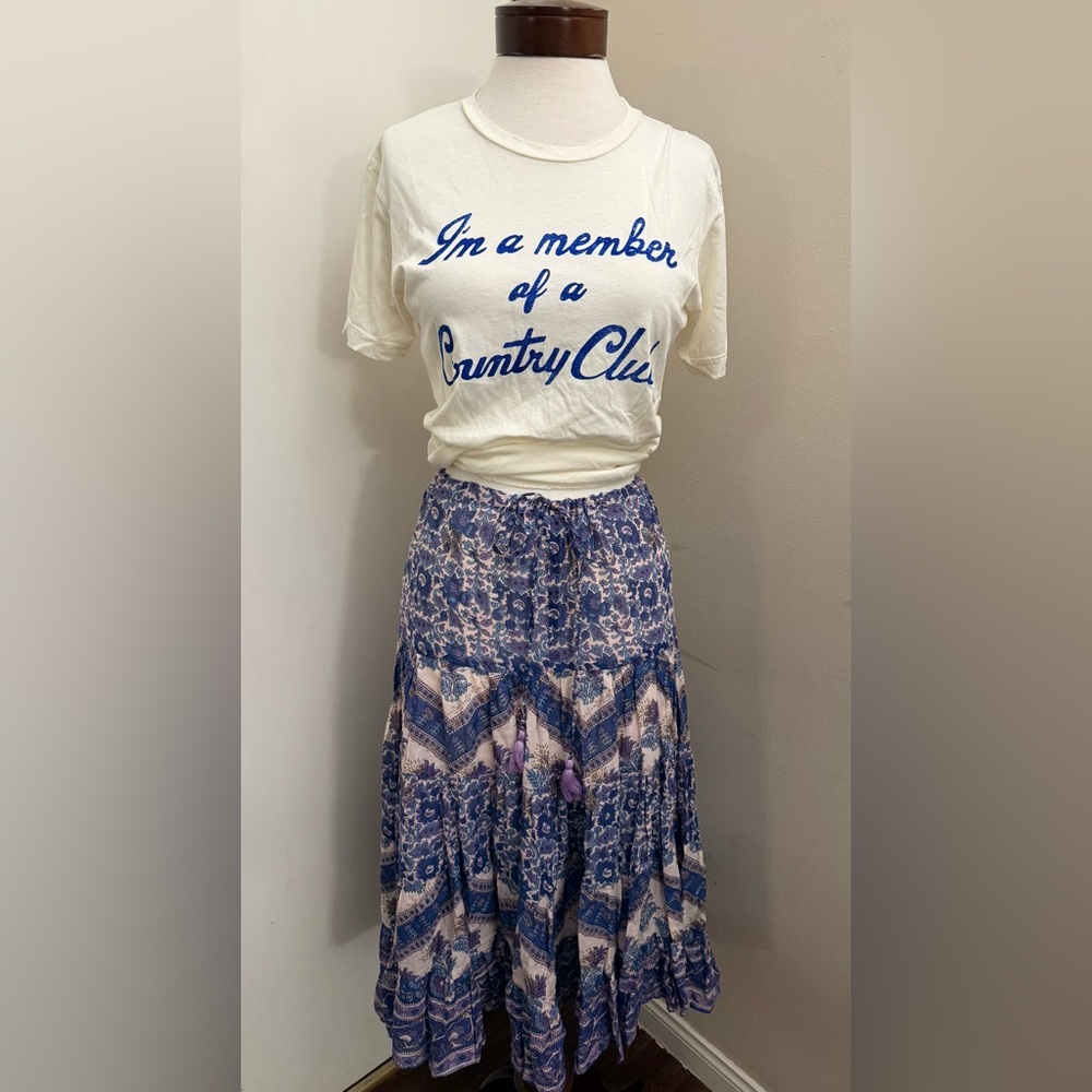 Midnight Rider Cream Short Sleeve Tee with Blue Script